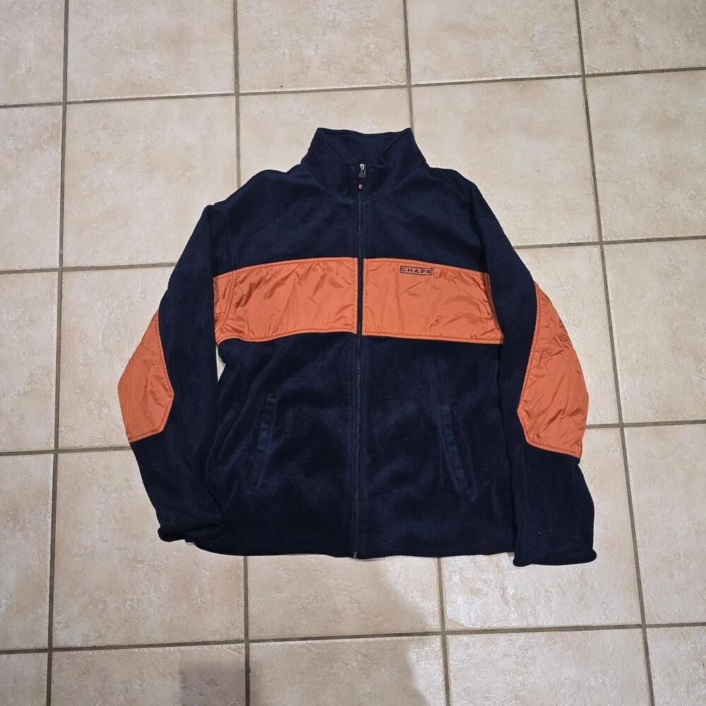 Chaps Men's Orange and Navy Fleece Jacket SIZE LARGE